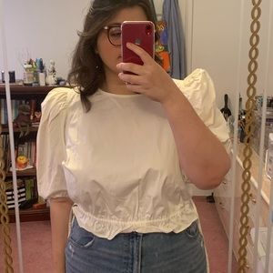 Danielle Bernstein Puff Sleeve White Blouse Dress Shirt Plus Size 2X